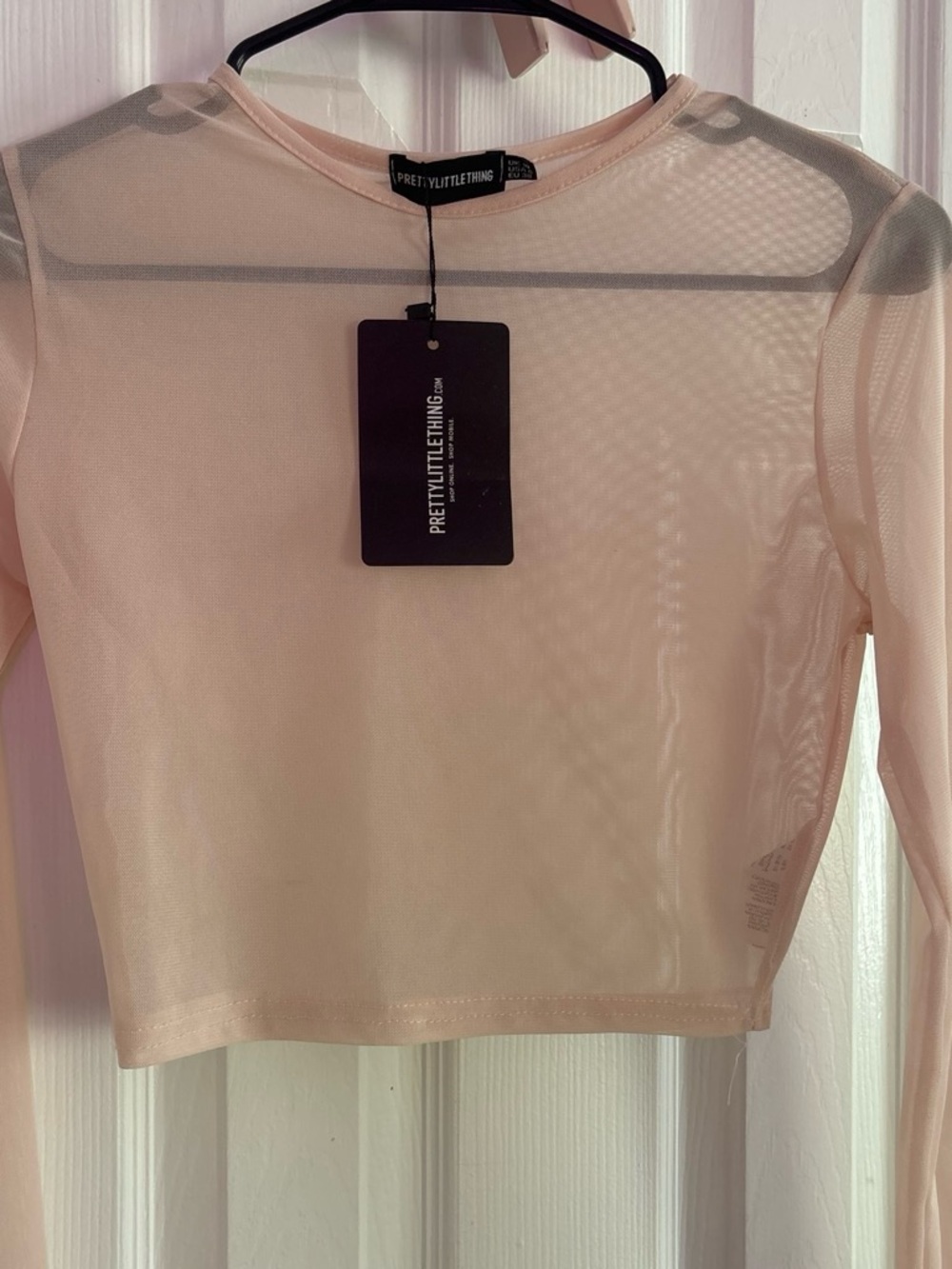 PrettyLittleThing Pale Pink Long-Sleeve Sheer Crop Top